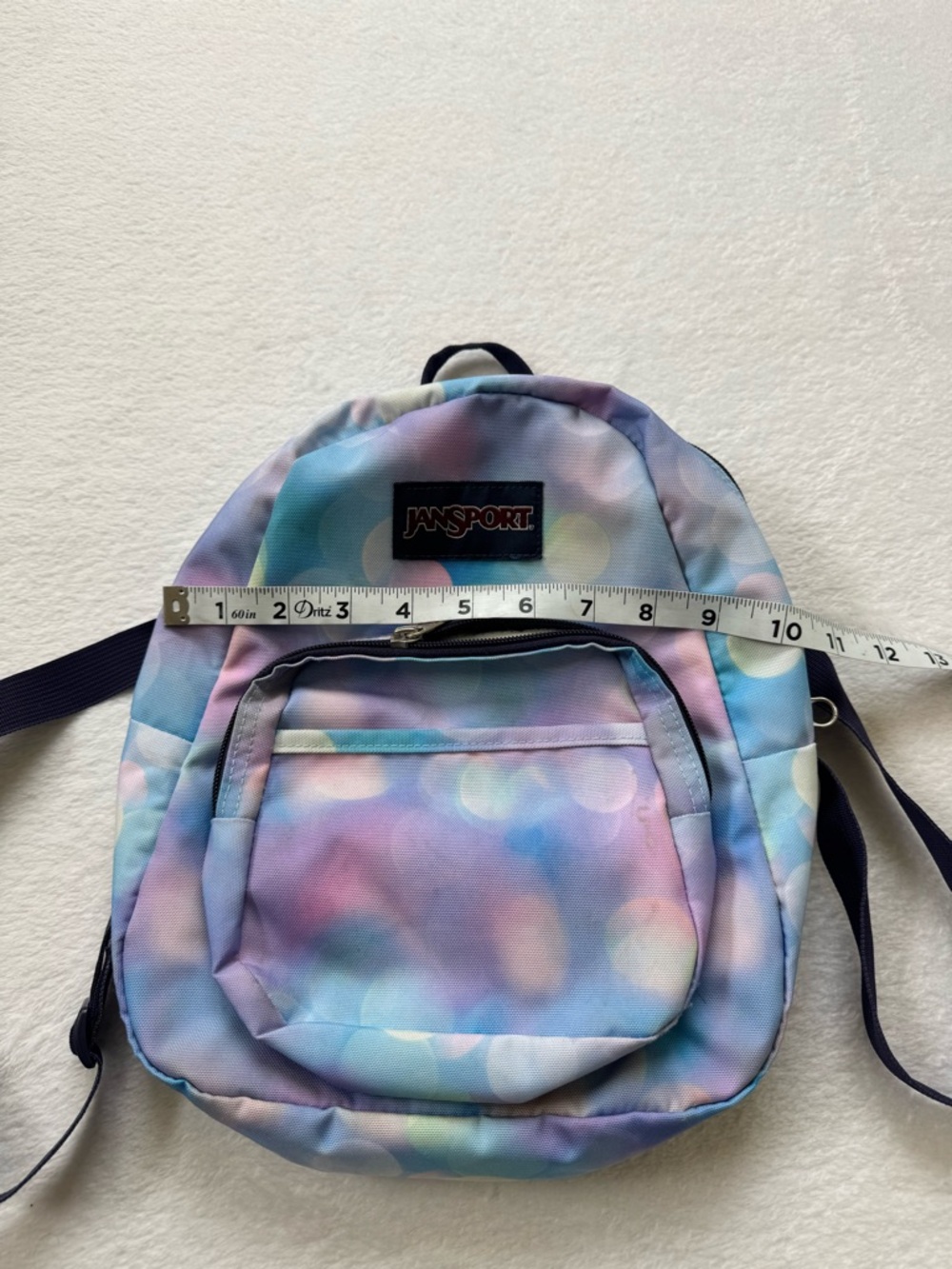Jansport Mini Backpack in Pastel Blue, Pink, Lavender Bubble Print - Picture 5 of 7